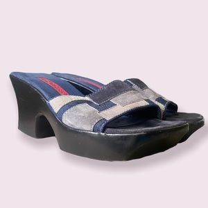 Y2K Platform Slide Sandals in Denim Patchwork By Hot Kiss Size 7M